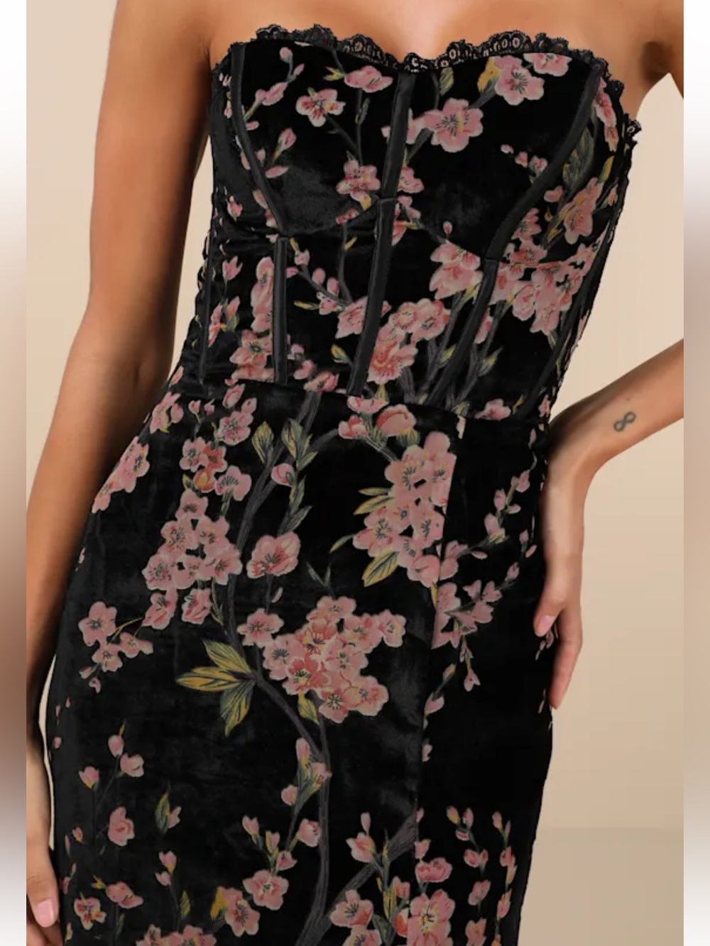 NWT Lulus Luxurious Allure Black Burnout Velvet Strapless Maxi Dress - Picture 5 of 7
